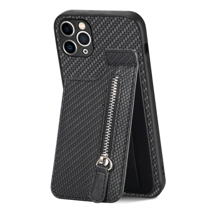 Carbon Fiber Vertical Flip Zipper Phone Case, For iPhone 11, For iPhone 11 Pro, For iPhone 11 Pro Max, For iPhone X / XS