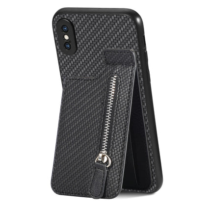 Carbon Fiber Vertical Flip Zipper Phone Case, For iPhone 11, For iPhone 11 Pro, For iPhone 11 Pro Max, For iPhone X / XS