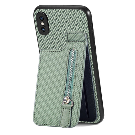 Carbon Fiber Vertical Flip Zipper Phone Case, For iPhone 11, For iPhone 11 Pro, For iPhone 11 Pro Max, For iPhone X / XS