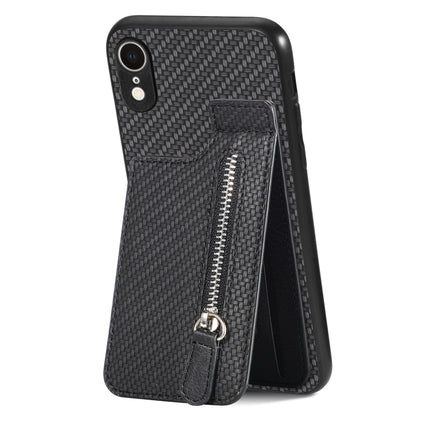 Carbon Fiber Vertical Flip Zipper Phone Case, For iPhone XR, For iPhone XS Max, For iPhone SE 2022 / 2020 / 7 / 8, For iPhone 7 Plus / 8 Plus