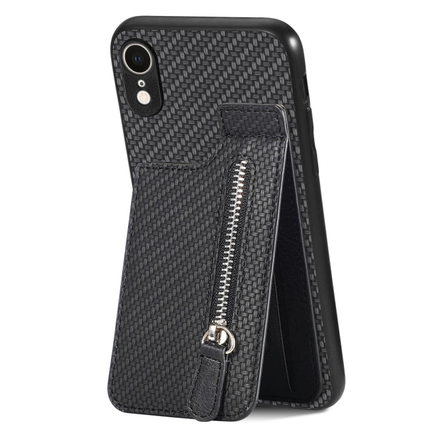 Carbon Fiber Vertical Flip Zipper Phone Case, For iPhone XR, For iPhone XS Max, For iPhone SE 2022 / 2020 / 7 / 8, For iPhone 7 Plus / 8 Plus