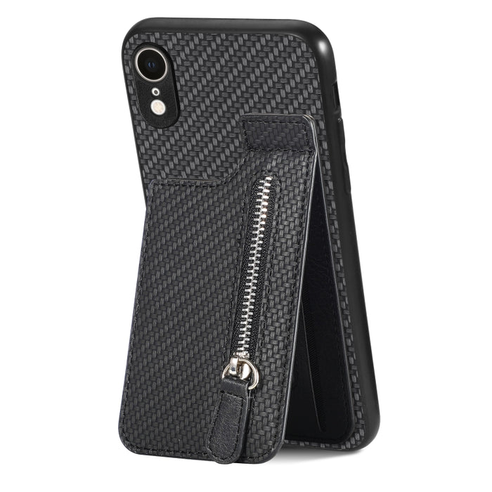 Carbon Fiber Vertical Flip Zipper Phone Case, For iPhone XR, For iPhone XS Max, For iPhone SE 2022 / 2020 / 7 / 8, For iPhone 7 Plus / 8 Plus