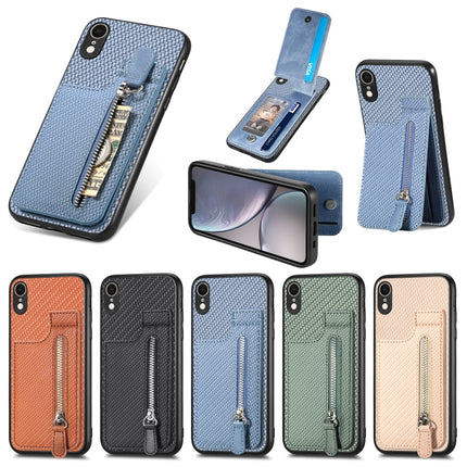 Carbon Fiber Vertical Flip Zipper Phone Case, For iPhone XR, For iPhone XS Max, For iPhone SE 2022 / 2020 / 7 / 8, For iPhone 7 Plus / 8 Plus