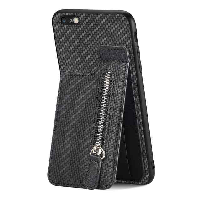 Carbon Fiber Vertical Flip Zipper Phone Case, For iPhone 6 / 6s, For iPhone 6 Plus / 6s Plus