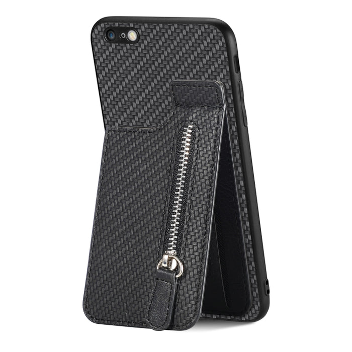 Carbon Fiber Vertical Flip Zipper Phone Case, For iPhone 6 / 6s, For iPhone 6 Plus / 6s Plus