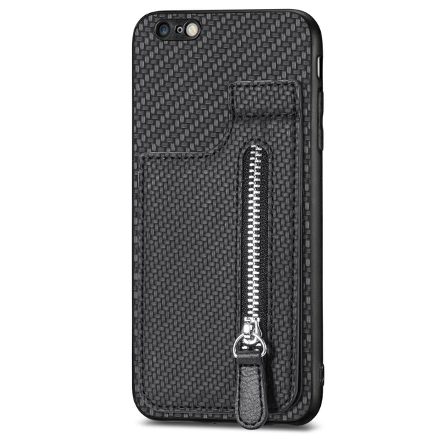 Carbon Fiber Vertical Flip Zipper Phone Case, For iPhone 6 / 6s, For iPhone 6 Plus / 6s Plus