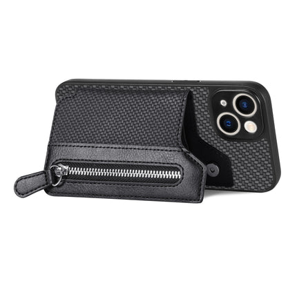 Carbon Fiber Horizontal Flip Zipper Wallet Phone Case, For iPhone 14, For iPhone 14 Pro, For iPhone 14 Plus, For iPhone 14 Pro Max
