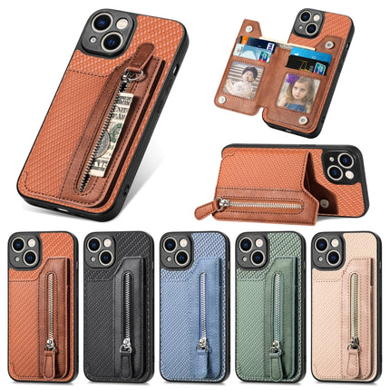 Carbon Fiber Horizontal Flip Zipper Wallet Phone Case, For iPhone 14, For iPhone 14 Pro, For iPhone 14 Plus, For iPhone 14 Pro Max