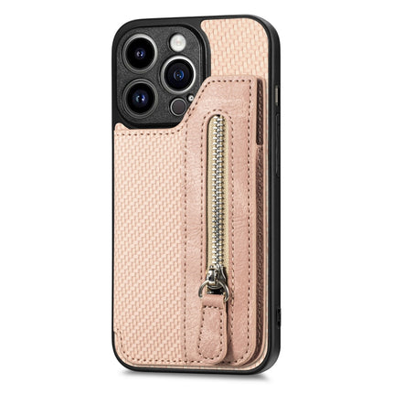 Carbon Fiber Horizontal Flip Zipper Wallet Phone Case, For iPhone 14, For iPhone 14 Pro, For iPhone 14 Plus, For iPhone 14 Pro Max