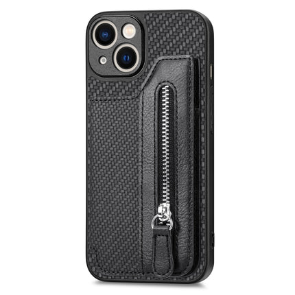 Carbon Fiber Horizontal Flip Zipper Wallet Phone Case, For iPhone 13, For iPhone 13 mini, For iPhone 13 Pro, For iPhone 13 Pro Max