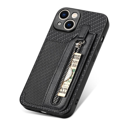 Carbon Fiber Horizontal Flip Zipper Wallet Phone Case, For iPhone 13, For iPhone 13 mini, For iPhone 13 Pro, For iPhone 13 Pro Max
