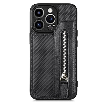 Carbon Fiber Horizontal Flip Zipper Wallet Phone Case, For iPhone 13, For iPhone 13 mini, For iPhone 13 Pro, For iPhone 13 Pro Max