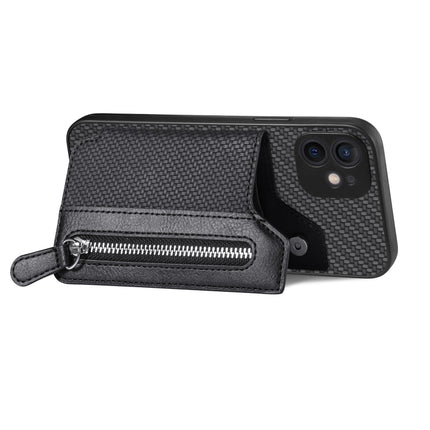 Carbon Fiber Horizontal Flip Zipper Wallet Phone Case, For iPhone 12 mini, For iPhone 12, For iPhone 12 Pro, For iPhone 12 Pro Max