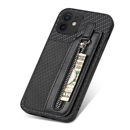 Carbon Fiber Horizontal Flip Zipper Wallet Phone Case, For iPhone 12 mini, For iPhone 12, For iPhone 12 Pro, For iPhone 12 Pro Max