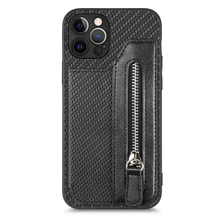 Carbon Fiber Horizontal Flip Zipper Wallet Phone Case, For iPhone 12 mini, For iPhone 12, For iPhone 12 Pro, For iPhone 12 Pro Max