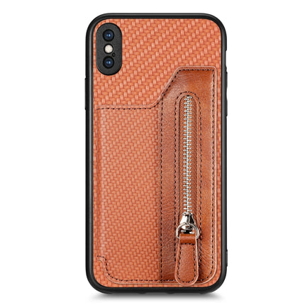 Carbon Fiber Horizontal Flip Zipper Wallet Phone Case, For iPhone 11, For iPhone 11 Pro, For iPhone 11 Pro  Max, For iPhone X / XS