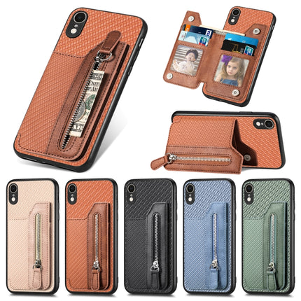 Carbon Fiber Horizontal Flip Zipper Wallet Phone Case, For iPhone XR, For iPhone XS Max, For iPhone SE 2022 / 2020 / 7 / 8, For iPhone 7 Plus / 8 Plus