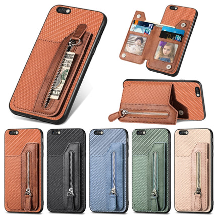 Carbon Fiber Horizontal Flip Zipper Wallet Phone Case, For iPhone 6 / 6s, For iPhone 6 Plus / 6s Plus