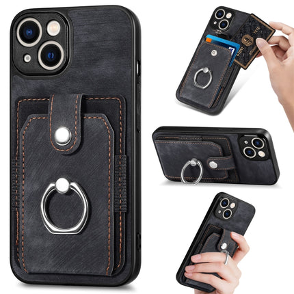 Retro Skin-feel Ring Card Wallet Phone Case, For iPhone 14, For iPhone 14 Plus, For iPhone 14 Pro, For iPhone 14 Pro Max