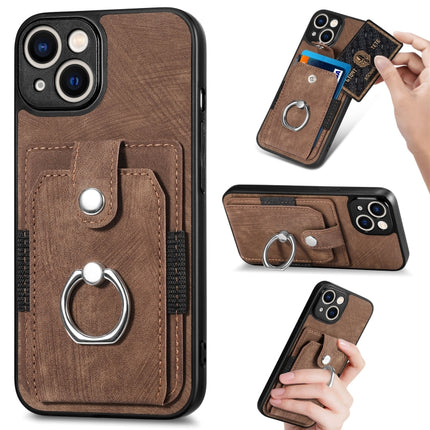 Retro Skin-feel Ring Card Wallet Phone Case, For iPhone 14, For iPhone 14 Plus, For iPhone 14 Pro, For iPhone 14 Pro Max