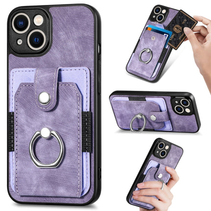 Retro Skin-feel Ring Card Wallet Phone Case, For iPhone 14, For iPhone 14 Plus, For iPhone 14 Pro, For iPhone 14 Pro Max