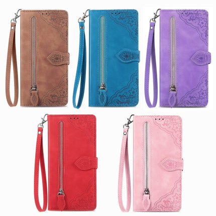 Embossed Flower Zipper Leather Phone Case, For Honor Magic5 Lite, For Honor X40, For Honor X9a