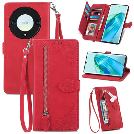 Embossed Flower Zipper Leather Phone Case, For Honor Magic5 Lite, For Honor X40, For Honor X9a