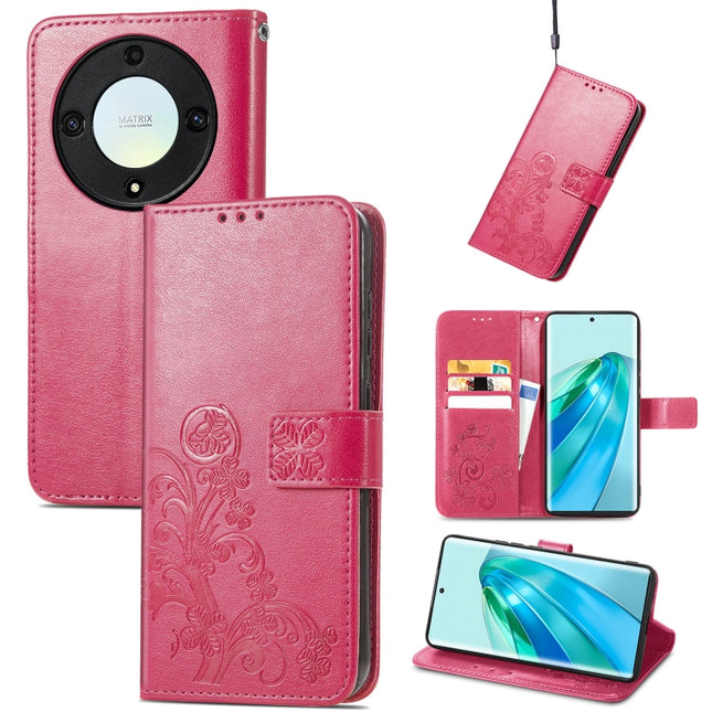 Four-leaf Clasp Embossed Buckle Leather Phone Case, For Honor Magic5 Lite, For Honor X9a, For Honor X40