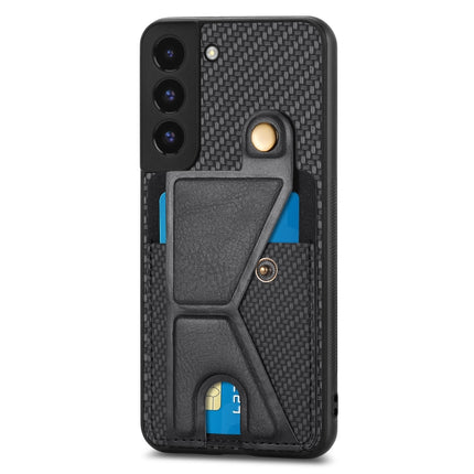 Carbon Fiber Wallet Flip Card K-shaped Holder Phone Case, For Samsung Galaxy S22 5G, For Samsung Galaxy S22+ 5G, For Samsung Galaxy S22 Ultra 5G, For Samsung Galaxy S21 5G