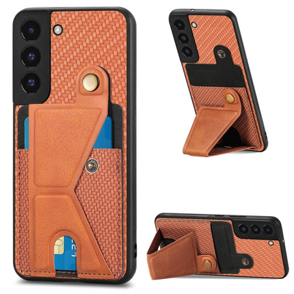 Carbon Fiber Wallet Flip Card K-shaped Holder Phone Case, For Samsung Galaxy S22 5G, For Samsung Galaxy S22+ 5G, For Samsung Galaxy S22 Ultra 5G, For Samsung Galaxy S21 5G