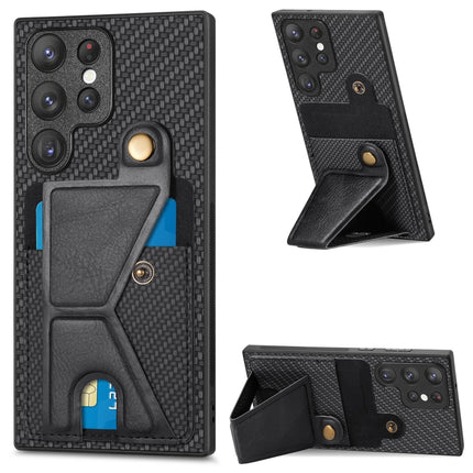 Carbon Fiber Wallet Flip Card K-shaped Holder Phone Case, For Samsung Galaxy S22 5G, For Samsung Galaxy S22+ 5G, For Samsung Galaxy S22 Ultra 5G, For Samsung Galaxy S21 5G