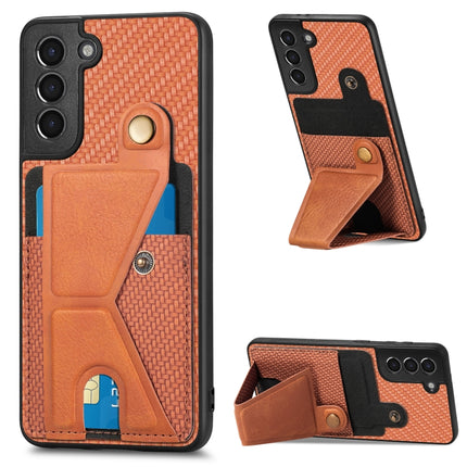 Carbon Fiber Wallet Flip Card K-shaped Holder Phone Case, For Samsung Galaxy S22 5G, For Samsung Galaxy S22+ 5G, For Samsung Galaxy S22 Ultra 5G, For Samsung Galaxy S21 5G