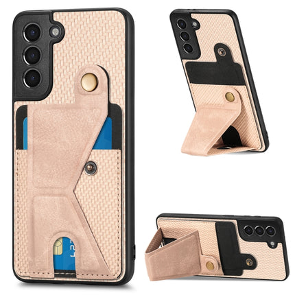 Carbon Fiber Wallet Flip Card K-shaped Holder Phone Case, For Samsung Galaxy S22 5G, For Samsung Galaxy S22+ 5G, For Samsung Galaxy S22 Ultra 5G, For Samsung Galaxy S21 5G