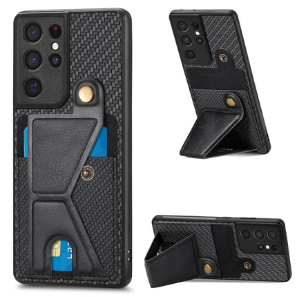 Carbon Fiber Wallet Flip Card K-shaped Holder Phone Case, For Samsung Galaxy S21+ 5G, For Samsung Galaxy S21 Ultra 5G, For Samsung Galaxy S20 FE, For Samsung Galaxy A50