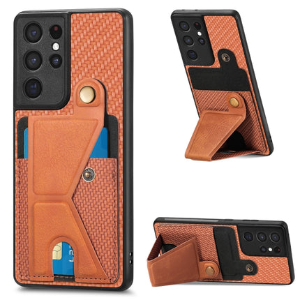 Carbon Fiber Wallet Flip Card K-shaped Holder Phone Case, For Samsung Galaxy S21+ 5G, For Samsung Galaxy S21 Ultra 5G, For Samsung Galaxy S20 FE, For Samsung Galaxy A50