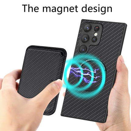 Carbon Fiber Leather Card Magsafe Magnetic Phone Case, For Samsung Galaxy S22 5G, For Samsung Galaxy S22+ 5G, For Samsung Galaxy S22 Ultra 5G, For Samsung Galaxy S21 5G