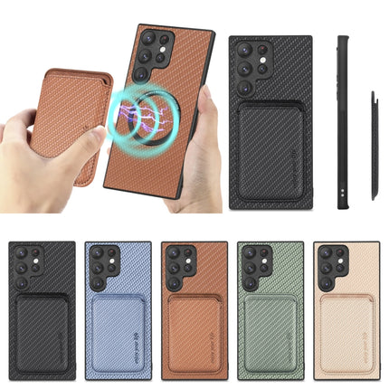 Carbon Fiber Leather Card Magsafe Magnetic Phone Case, For Samsung Galaxy S22 5G, For Samsung Galaxy S22+ 5G, For Samsung Galaxy S22 Ultra 5G, For Samsung Galaxy S21 5G