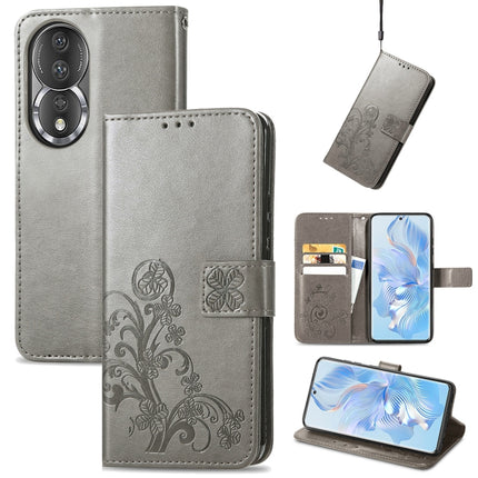 Four-leaf Clasp Embossed Leather Phone Case, For Honor X8A, For Honor X7a, For Honor 80