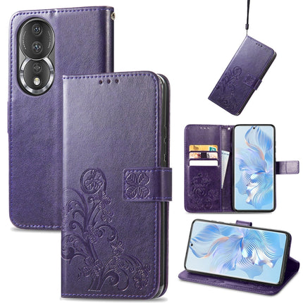 Four-leaf Clasp Embossed Leather Phone Case, For Honor X8A, For Honor X7a, For Honor 80