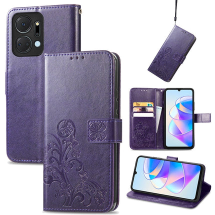 Four-leaf Clasp Embossed Leather Phone Case, For Honor X8A, For Honor X7a, For Honor 80