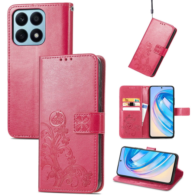 Four-leaf Clasp Embossed Leather Phone Case, For Honor X8A, For Honor X7a, For Honor 80