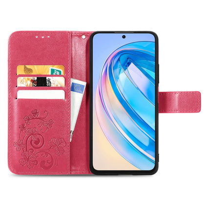 Four-leaf Clasp Embossed Leather Phone Case, For Honor X8A, For Honor X7a, For Honor 80