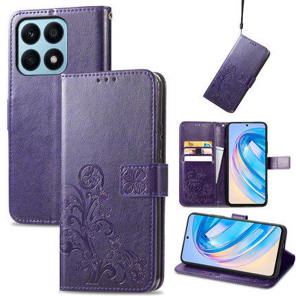 Four-leaf Clasp Embossed Leather Phone Case, For Honor X8A, For Honor X7a, For Honor 80