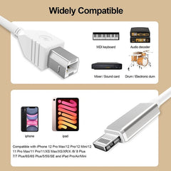 1m 8 Pin to USB-B MIDI Cable for iPad / iPhone, 8 Pin