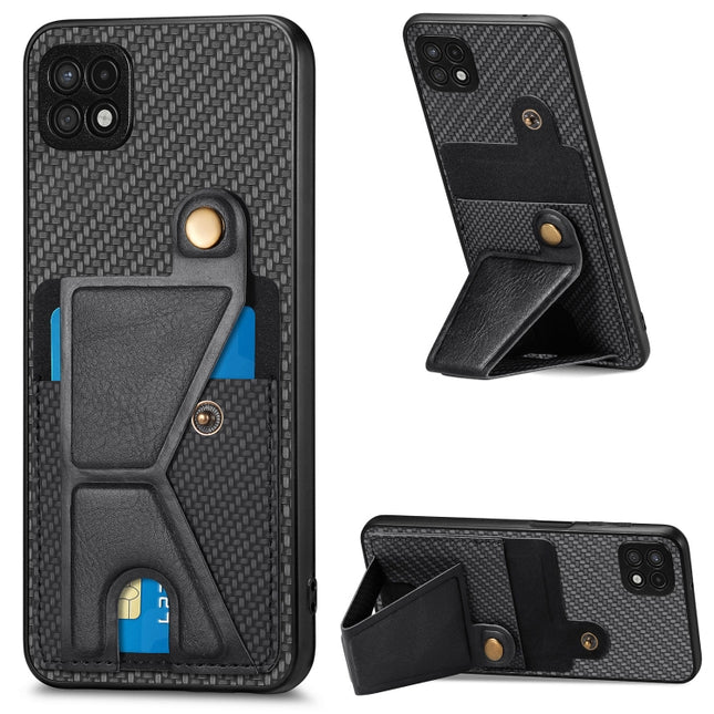 Carbon Fiber Wallet Flip Card K-shaped Holder Phone Case, For Samsung Galaxy A22 5G, For Samsung Galaxy A32 5G