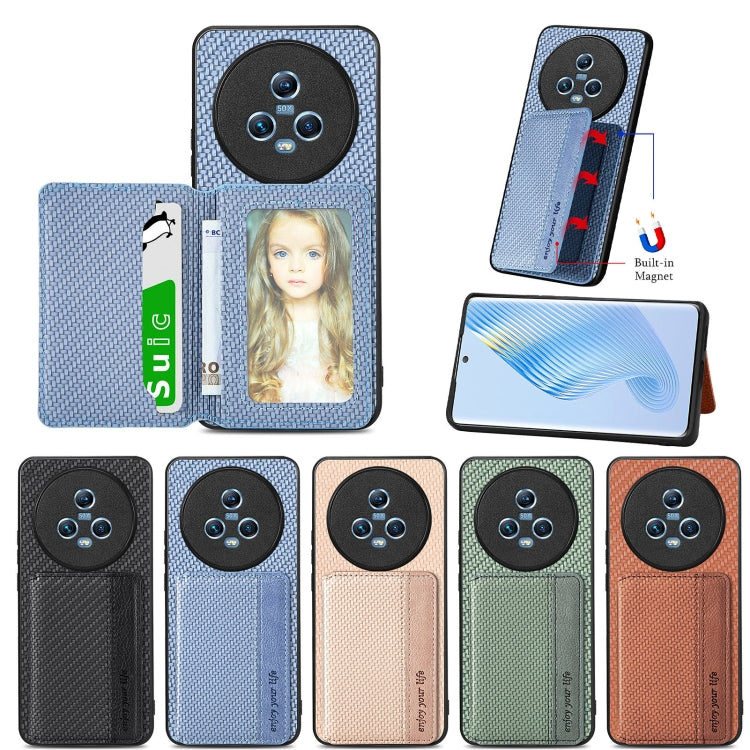 Carbon Fiber Magnetic Card Wallet Bag Phone Case, For Honor Magic5, For Honor X7A, For Honor X8A, For Honor X9A