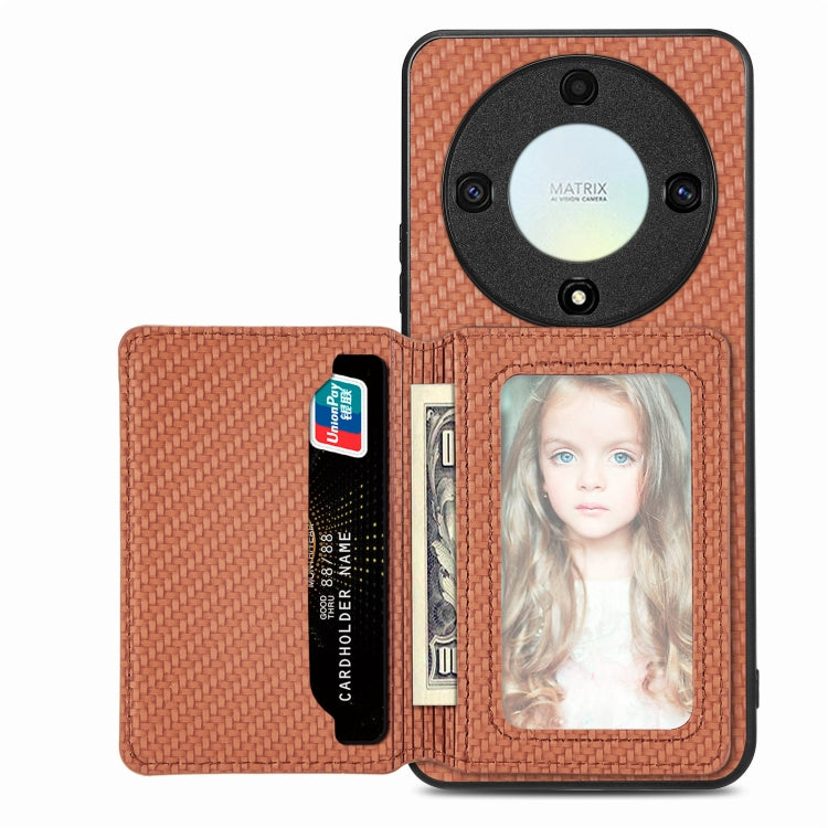 Carbon Fiber Magnetic Card Wallet Bag Phone Case, For Honor Magic5, For Honor X7A, For Honor X8A, For Honor X9A