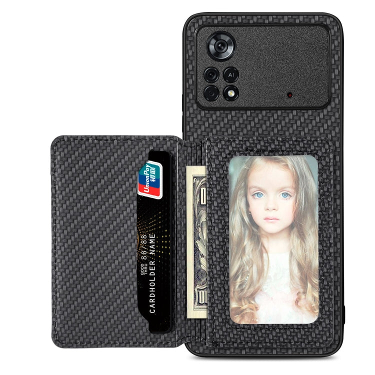 Carbon Fiber Magnetic Card Wallet Bag Phone Case, For OnePlus 11 5G, For Xiaomi Poco X4 Pro 5G, For Xiaomi Poco X5 Pro 5G, For Samsung Galaxy A22 5G