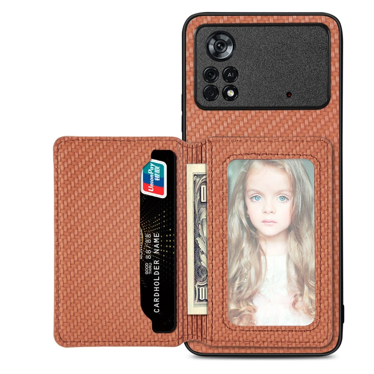 Carbon Fiber Magnetic Card Wallet Bag Phone Case, For OnePlus 11 5G, For Xiaomi Poco X4 Pro 5G, For Xiaomi Poco X5 Pro 5G, For Samsung Galaxy A22 5G