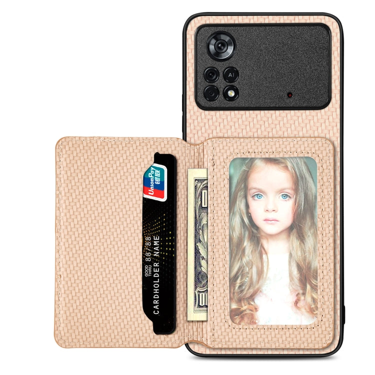 Carbon Fiber Magnetic Card Wallet Bag Phone Case, For OnePlus 11 5G, For Xiaomi Poco X4 Pro 5G, For Xiaomi Poco X5 Pro 5G, For Samsung Galaxy A22 5G